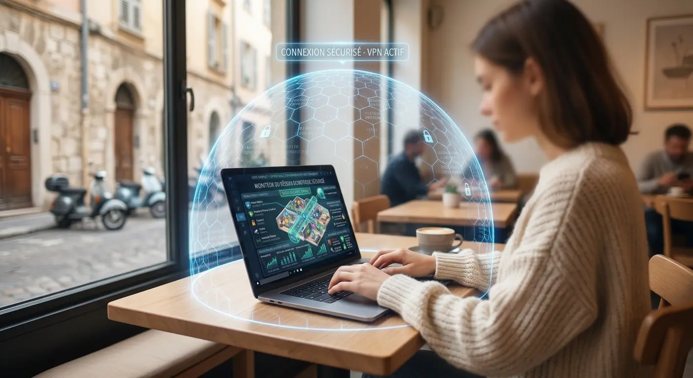 Personne travaillant dans un café sur un réseau Wi-Fi sécurisé par un VPN.