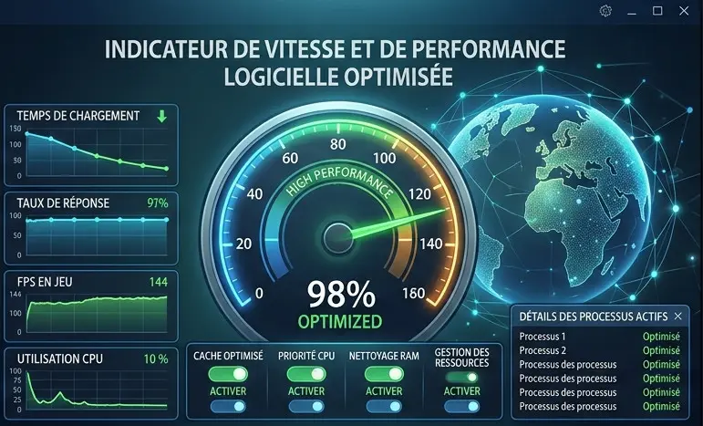 Indicateur de vitesse et de performance logicielle optimisée.